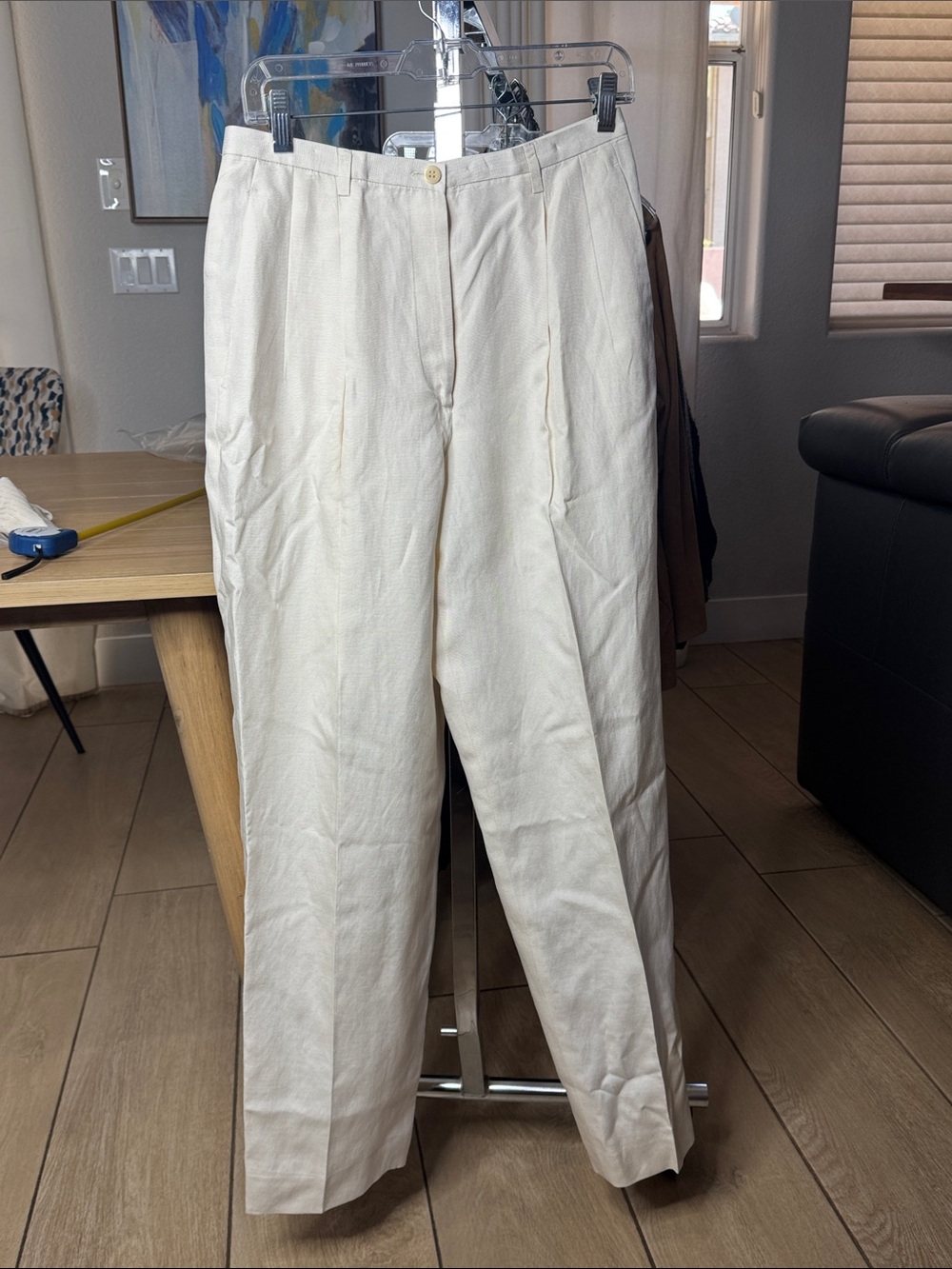 Vintage Giorgio Armani Classico Ivory Pleated High Rise Trousers 46